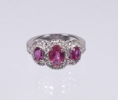 LADIES 14K WHITE GOLD, RUBY AN