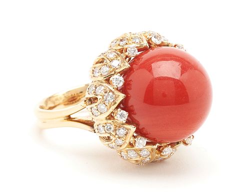LADIES 18K CORAL & DIAMOND