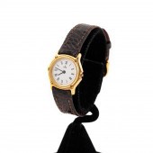 LADIES' BROWN LEATHER & 18K GO