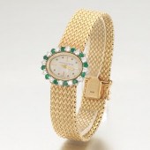 LADIES' GOLD, EMERALD AND DIAM