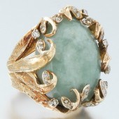 LADIES' JADE AND DIAMOND RING