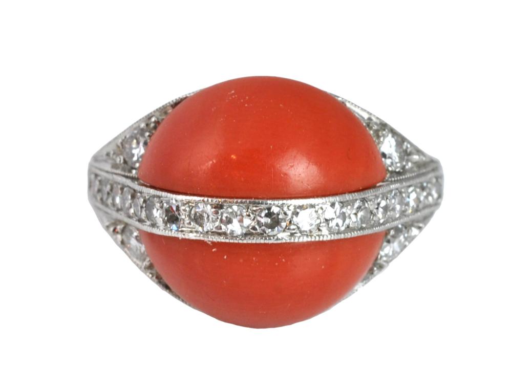 LADIES PLATINUM, DIAMOND & CORAL