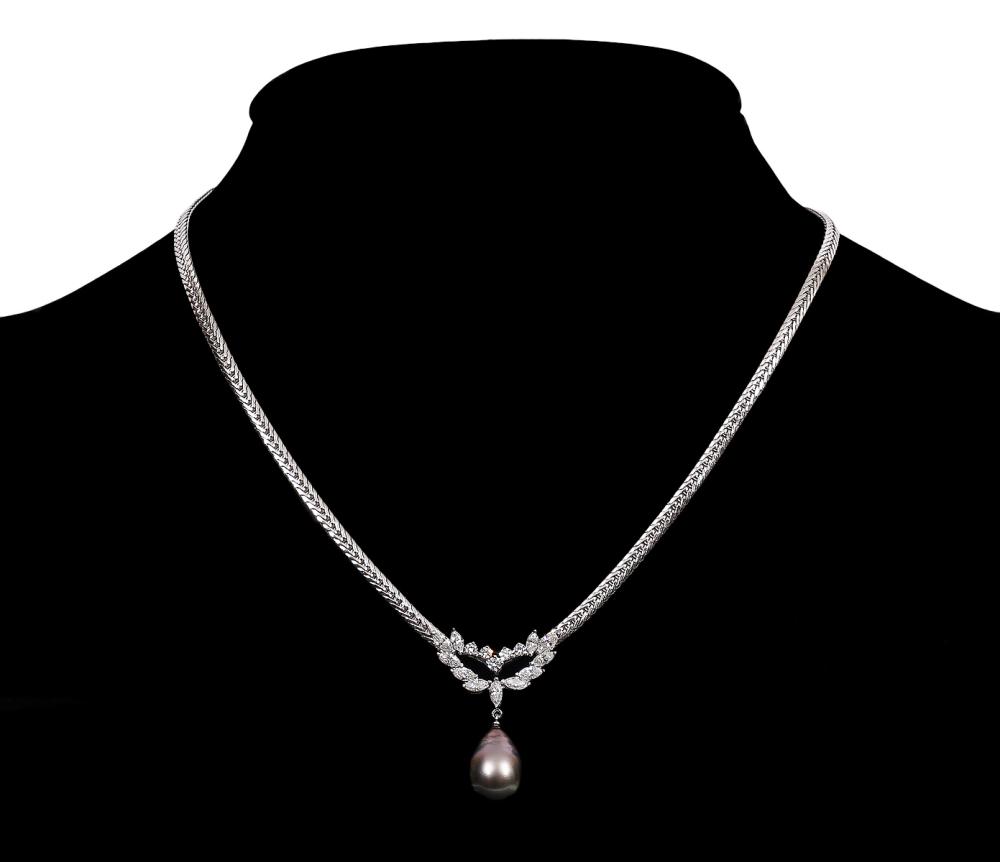 LADY'S PEARL AND DIAMOND PLATINUM