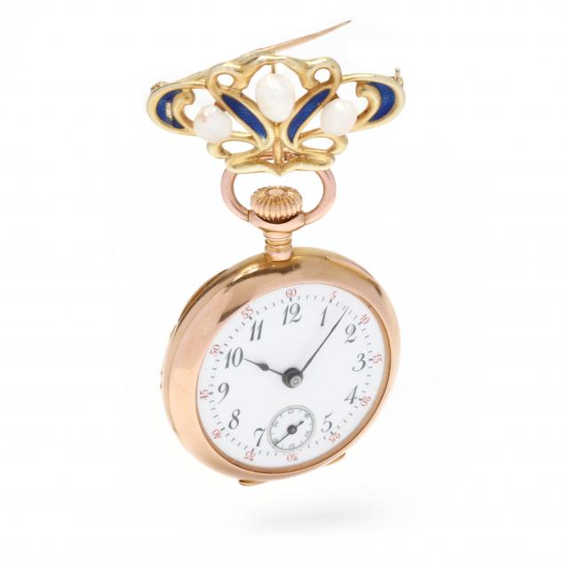 LADY'S VINTAGE GOLD AND ENAMEL OPEN