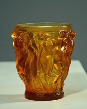 LALIQUE AMBER "BACCHANTES" VAS