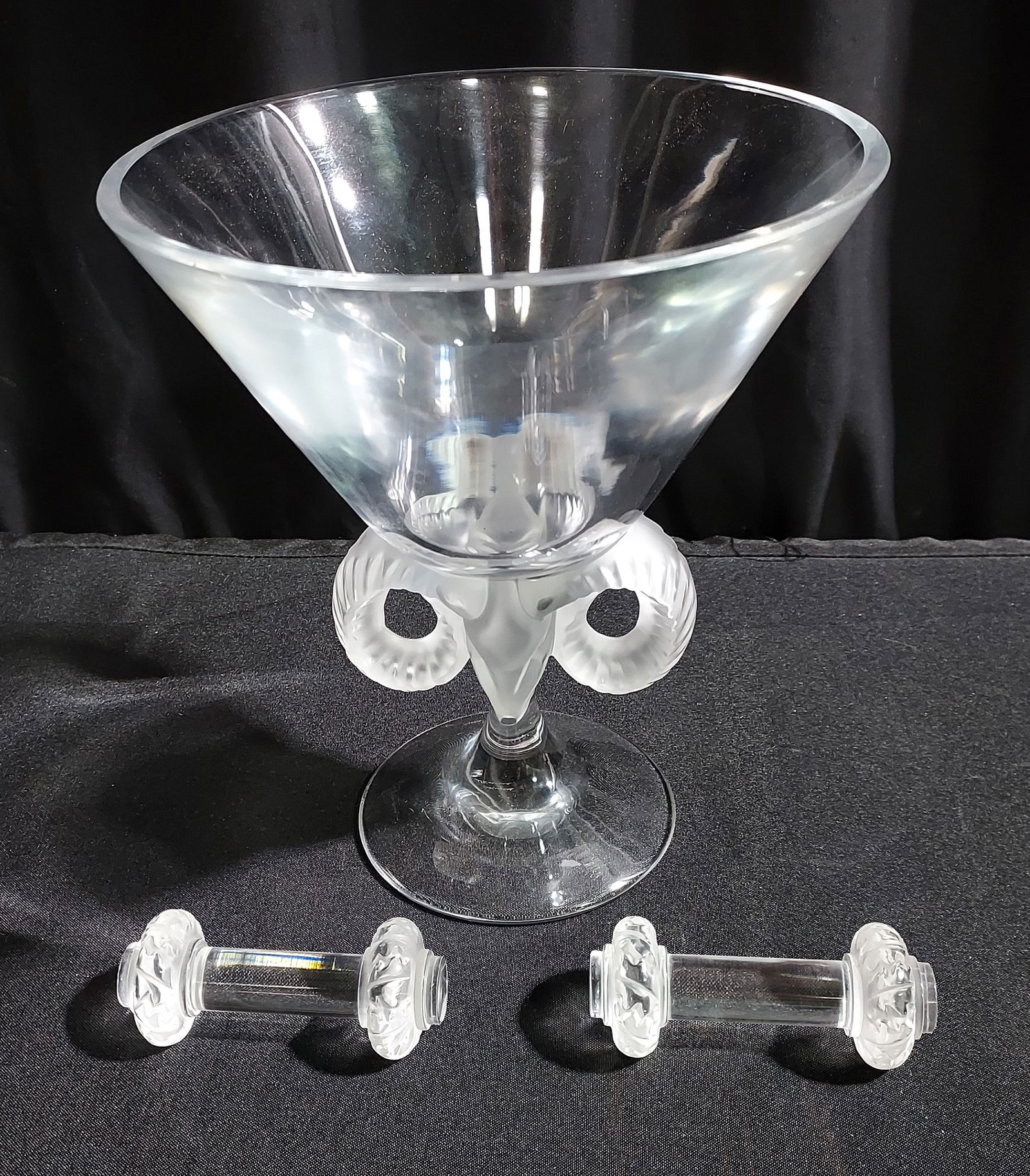 LALIQUE "ARIES" COMPOTE VASE & 2