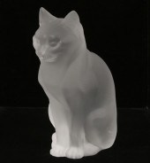 Lalique art glass seated cat;