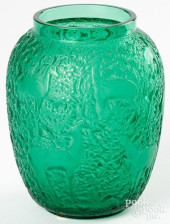 LALIQUE BICHES GREEN GLASS VAS