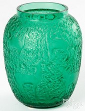 LALIQUE BICHES GREEN GLASS VAS