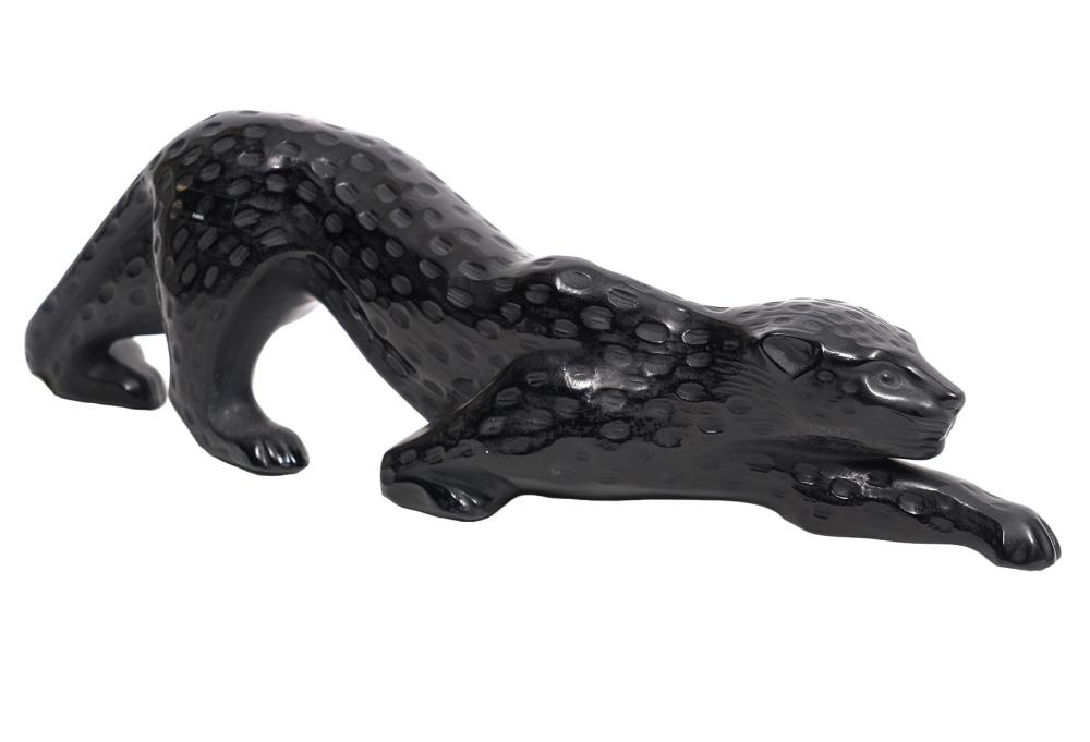 LALIQUE BLACK ART GLASS LEOPARD