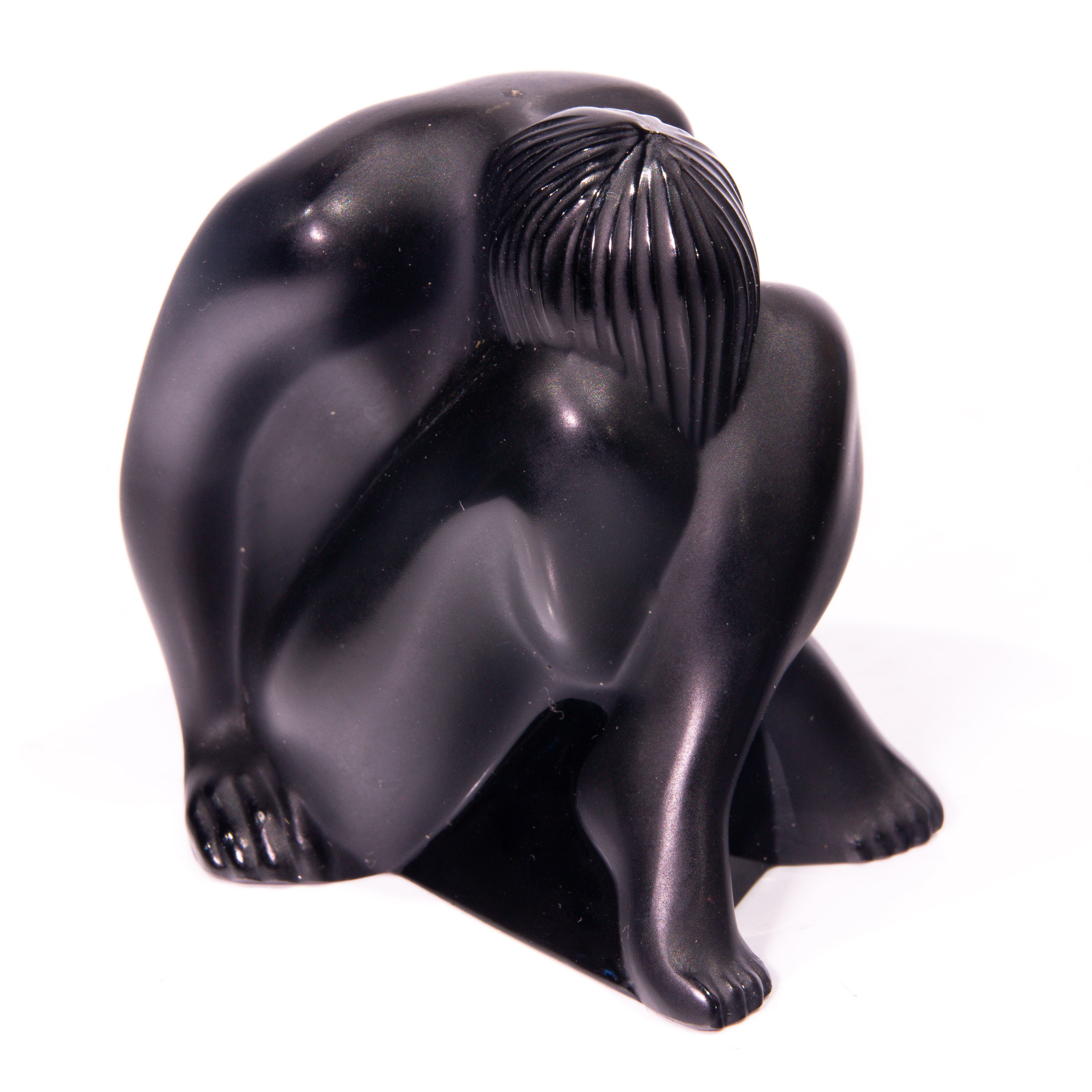 LALIQUE BLACK GLASS FIGURE OF A