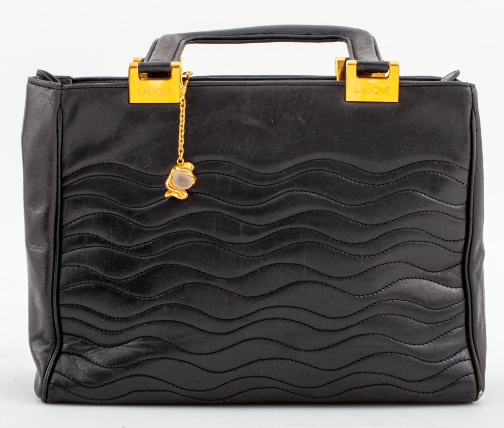 LALIQUE BLACK LEATHER HANDBAG