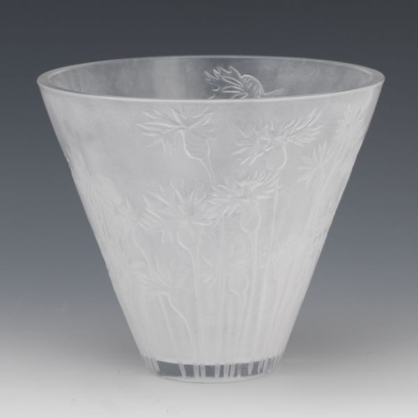 LALIQUE BLUETS VASE 6 ¼"H x 7 ¼"