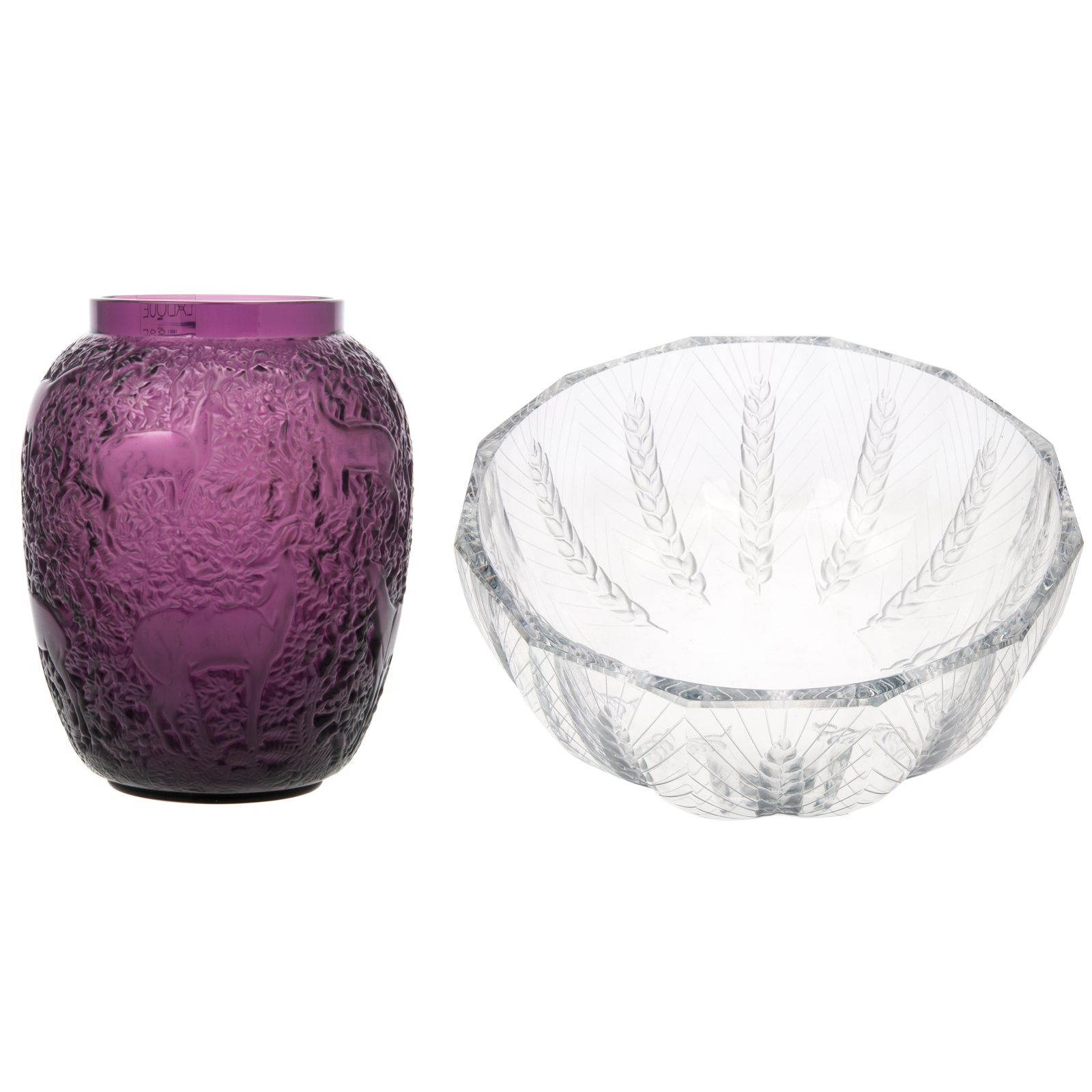 LALIQUE CRYSTAL BICHES VASE & WHEAT