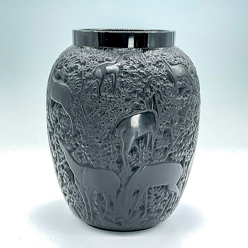 LALIQUE CRYSTAL BLACK VASE,