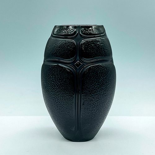 LALIQUE CRYSTAL BLACK VASE, SCARABA