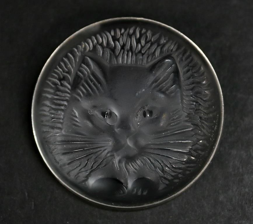 LALIQUE CRYSTAL CAT BROOCHLalique