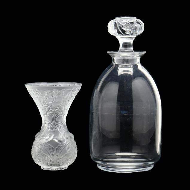 LALIQUE CRYSTAL DECANTER AND VASE