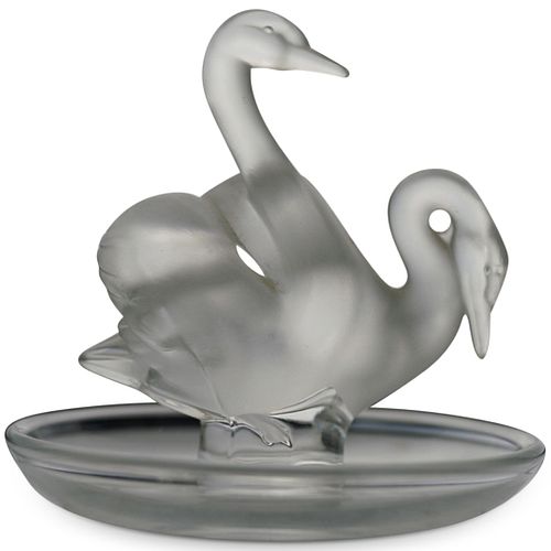 LALIQUE CRYSTAL DOUBLE SWAN RING