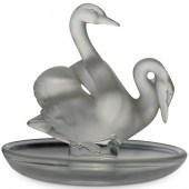 LALIQUE CRYSTAL DOUBLE SWAN RI