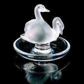 LALIQUE CRYSTAL DOUBLE SWAN RI