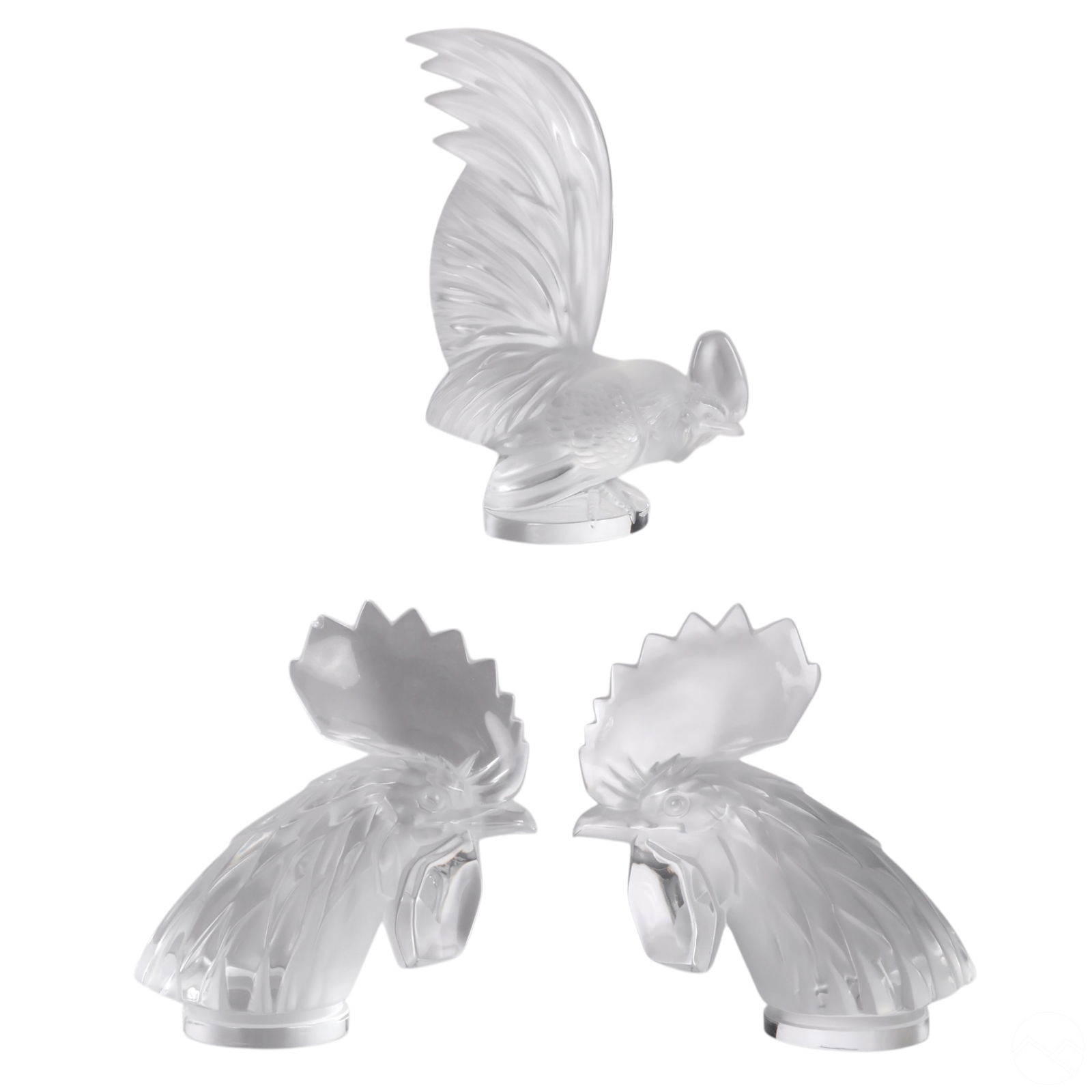 LALIQUE CRYSTAL FIGURAL ROOSTERS