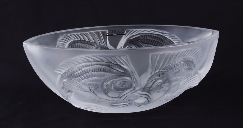 LALIQUE CRYSTAL FISH CENTER BOWL: