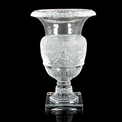 LALIQUE CRYSTAL FOOTED VASE,