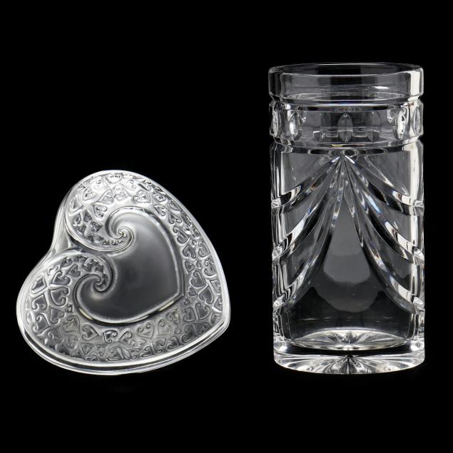 LALIQUE CRYSTAL HEART BOX AND