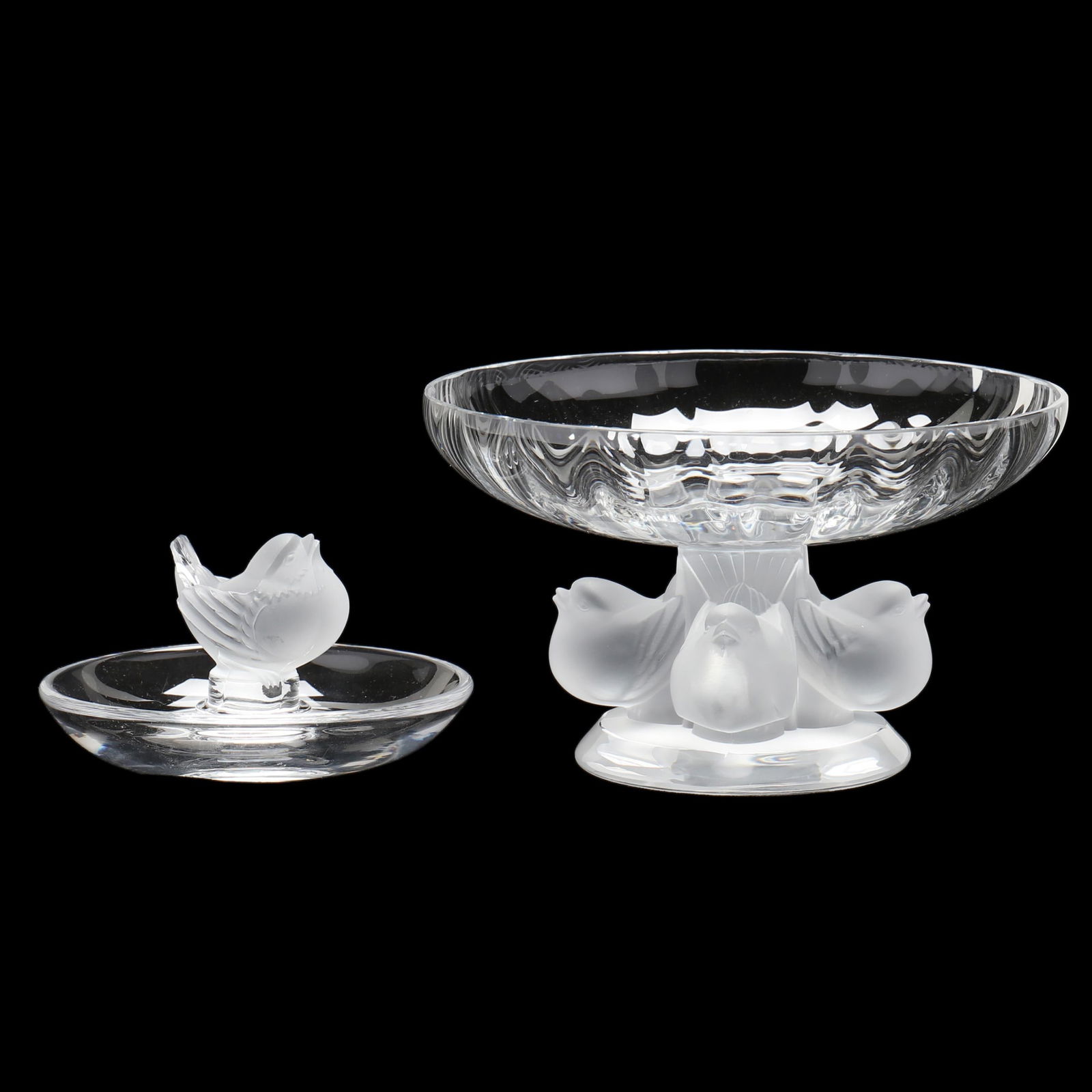 LALIQUE CRYSTAL PEDESTAL BOWL AND