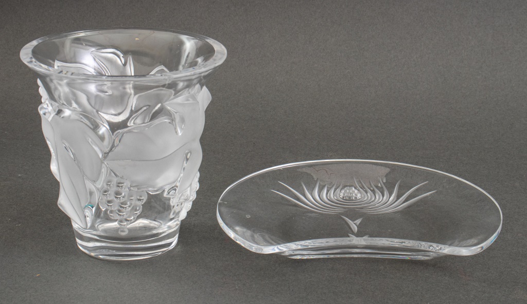 LALIQUE CRYSTAL "SAUMUR" VASE &