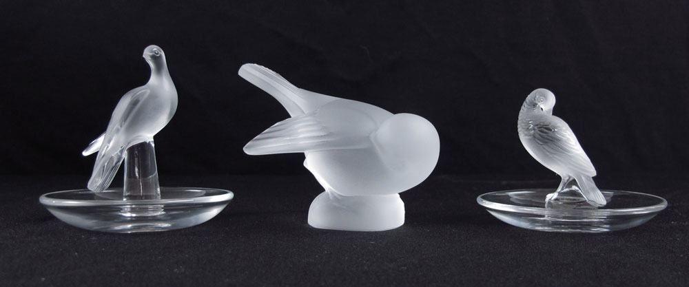 LALIQUE CRYSTAL SPARROW AND 2