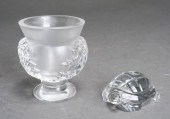 LALIQUE CRYSTAL VASE AND A BAC