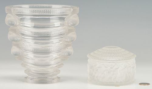 LALIQUE CRYSTAL VASE AND POWDER