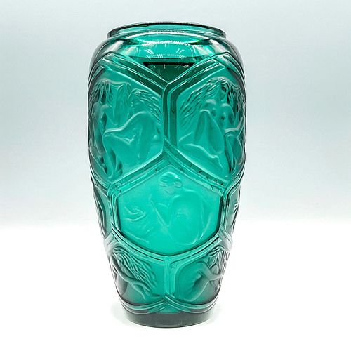 LALIQUE CRYSTAL VASE, GREEN,