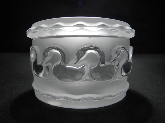 Lalique cut crystal powder jar.