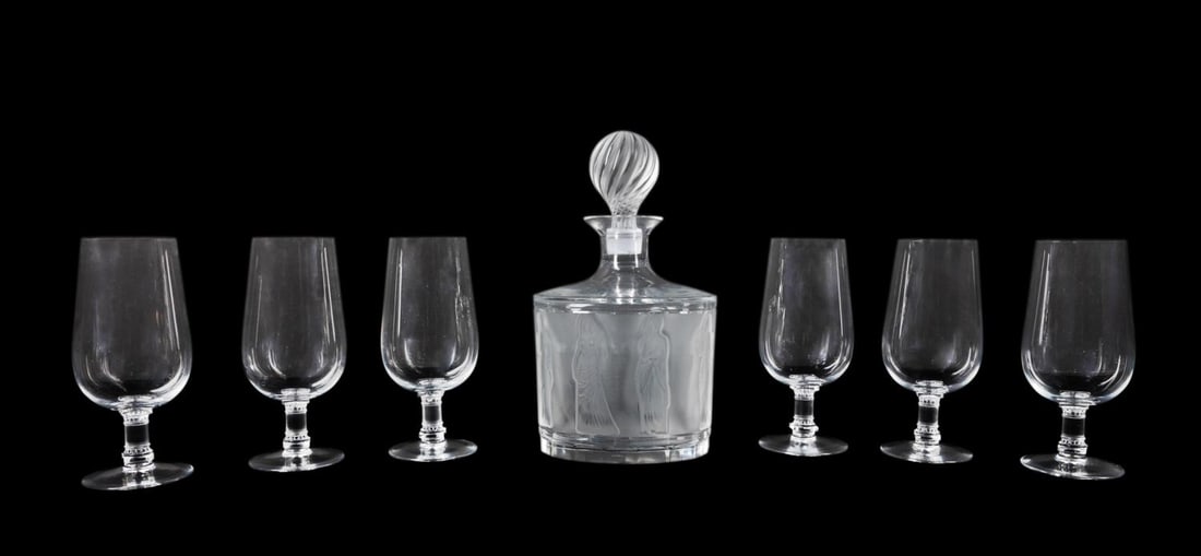 LALIQUE DECANTER AND SIX 'MURAT'