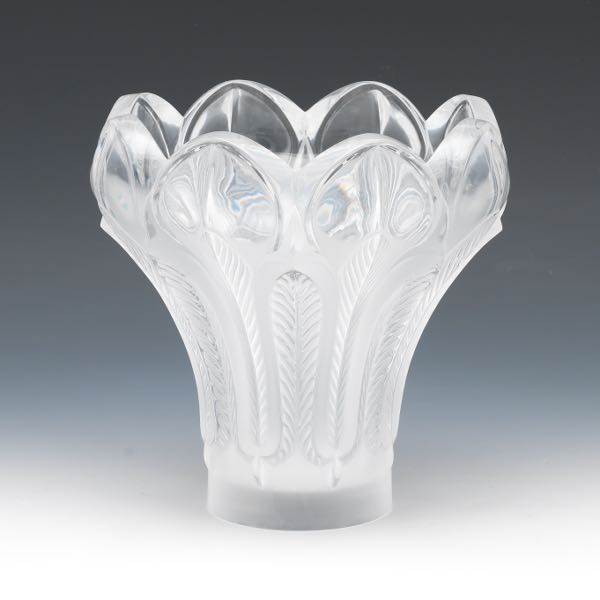 LALIQUE "ESNA" PEACOCK FEATHER VASE