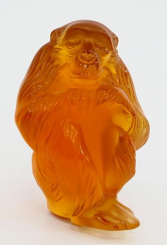 LALIQUE FRANCE CRYSTAL AMBER MONKEY
