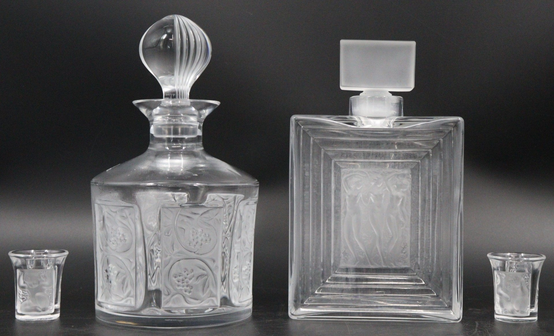 LALIQUE FRANCE DECANTER & SHOT