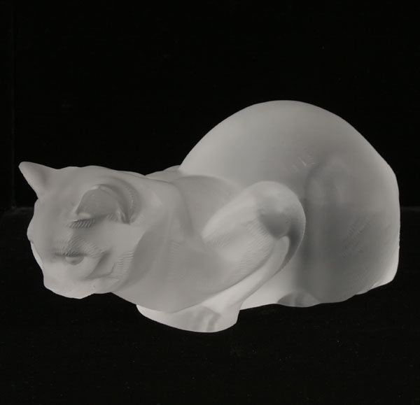Lalique frosted art glass cat,