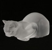 Lalique frosted art glass cat,