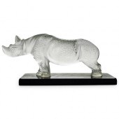 LALIQUE FROSTED CRYSTAL RHINOC