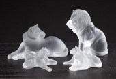 LALIQUE FROSTED GLASS LION FAM