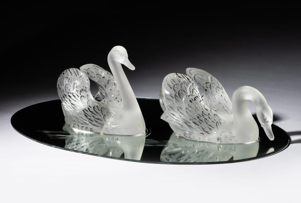 LALIQUE MIROIR CYGNES GLASS SWANS