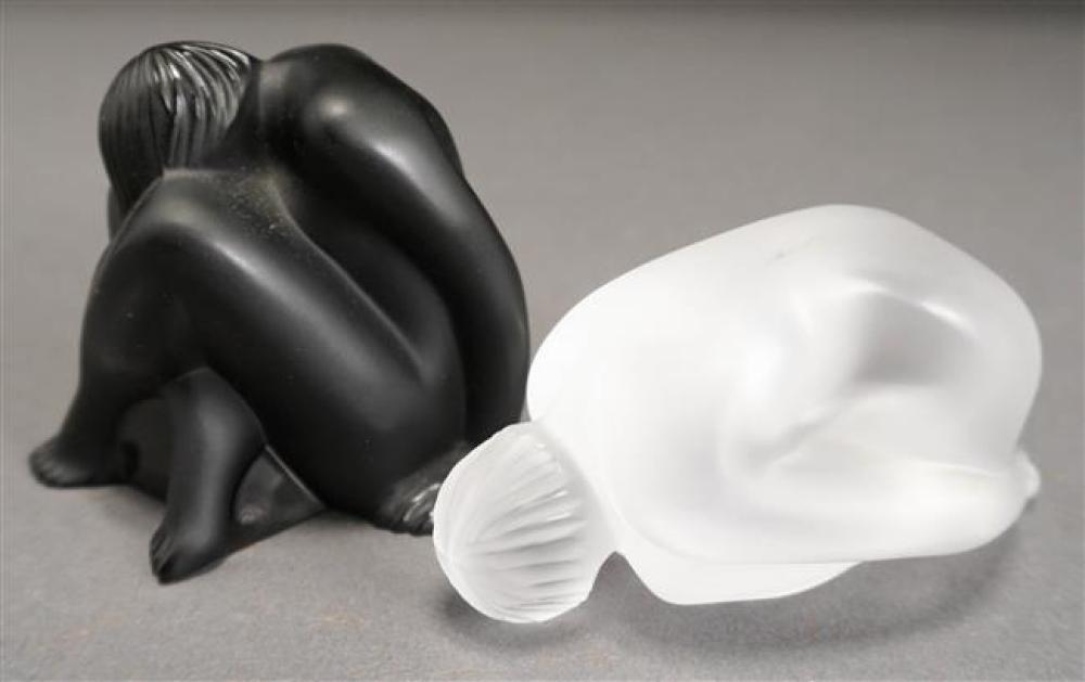 LALIQUE 'NOIR' CRYSTAL FIGURE AND A