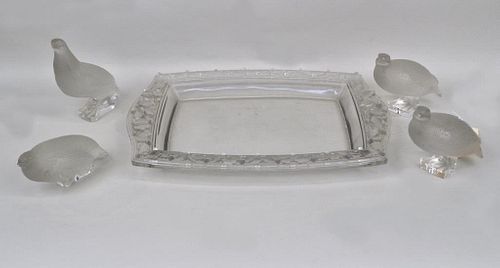 LALIQUE OAK LEAF/ACORN TRAY, 4