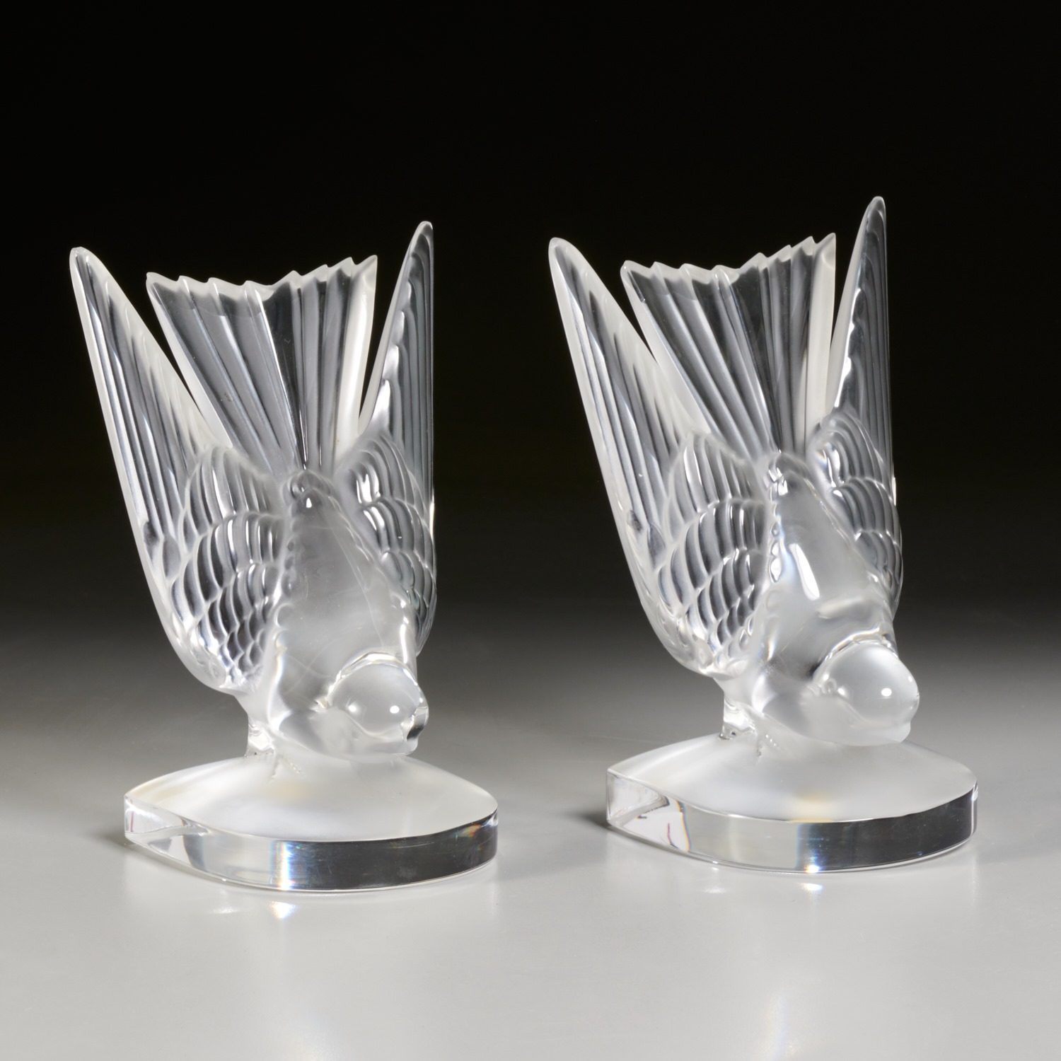 LALIQUE, PAIR "HIRONDELLE" BOOKENDS