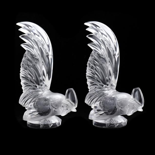 LALIQUE, PAIR OF COQ NAIN CRYSTAL
