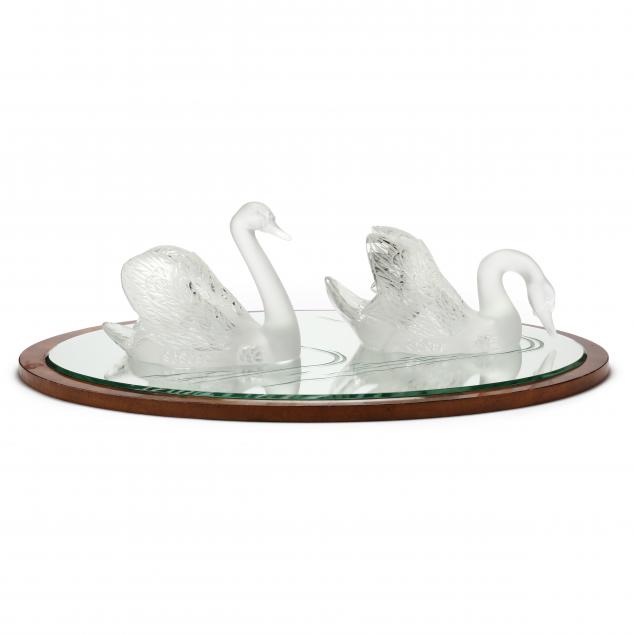 LALIQUE, PAIR OF LARGE CRYSTAL SWAN